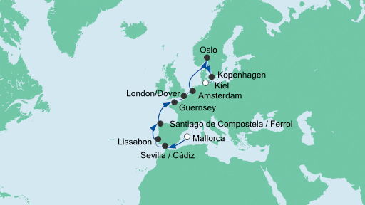 Spanien, Portugal, Guernsey, England, Niederlande, Norwegen, Dänemark