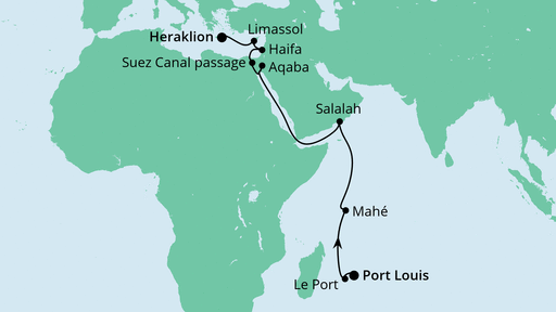 Route: Von Mauritius nach Kreta mit AIDAblu