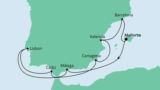 Route: Spanien & Portugal mit Málaga mit AIDAstella