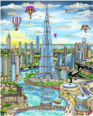 The Fountains of Downtown Dubai von Charles Fazzino The Fountains of Downtown Dubai von Charles Fazzino